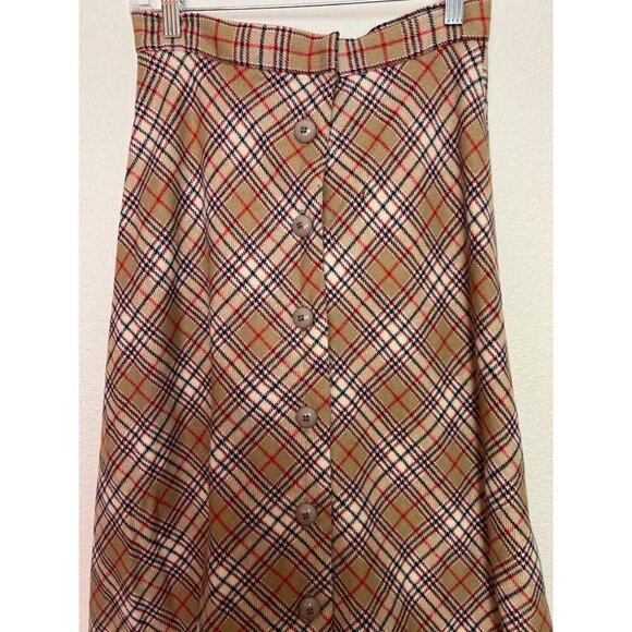 Vintage Century of Boston Wool Plaid Button Front Skirt Tan Size 14 - Picture 6 of 8